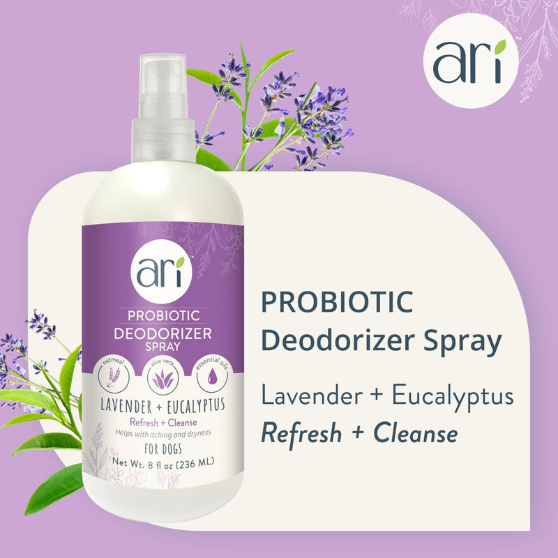 Ari Probiotic Deodorizer Spray for Dogs (8 oz) – Lavender & Eucalyptus Scent – pH-Balanced, Long-Lasting Freshness, Sulfate-Free, Gentle for All Breeds - PawsPlanet Australia