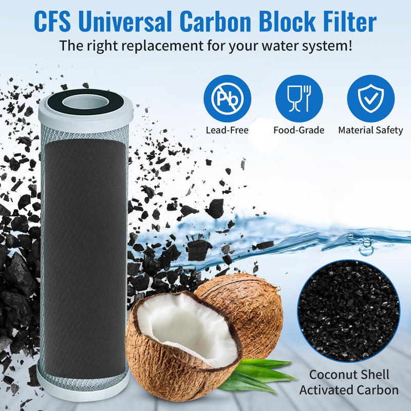 CFS – 5 Micron Activated Carbon Water Filter Cartridge Compatible with 202000 Models – 10" Whole House Replacement Filter Cartridge - Remove Bad Taste and Odor – (4 Pack + 4 O-Rings) 4 Pack + 4 O-Rings
