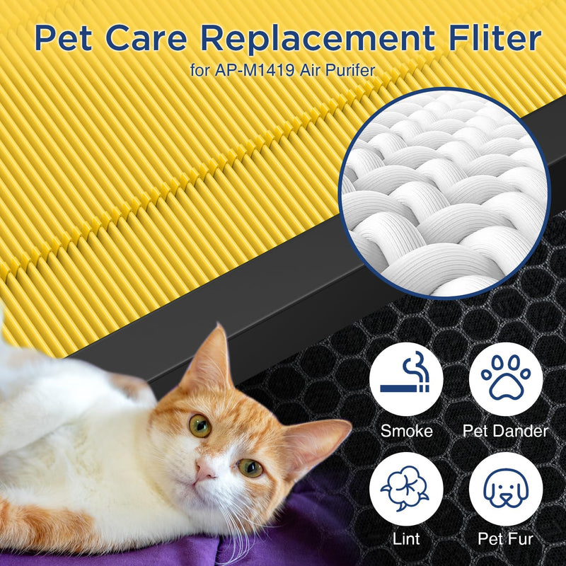 DBFIT AP-M1419 Pet Mode Genuine HEPA Washable Filter Replacement, H13 True HEPA Air Purifiers for Home Large Room up to 2590sq.ft, Removes Pollen Dander Smoke Pet Hair Dust, 2PACK