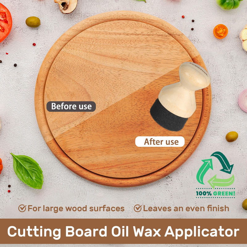 Cutting Board Oil & Wax Applicator with Lid, Food Grade Mineral Oil & Wax Applicator for Wooden Cutting Board - Natural Bamboo Applicator for Butcher Blocks, Spatula，Spoon and Utensils
