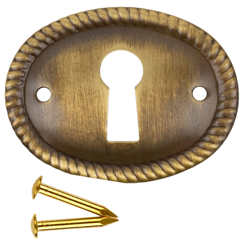 Oval Antique Brass Decorative Keyhole Cover | 1-1/8" H x 1-1/2" W | Keyhole Escutcheon Plate for Cabinet Door, Dresser Drawers, Desk | Antique, Modern Furniture Hardware | UA-249-AB
