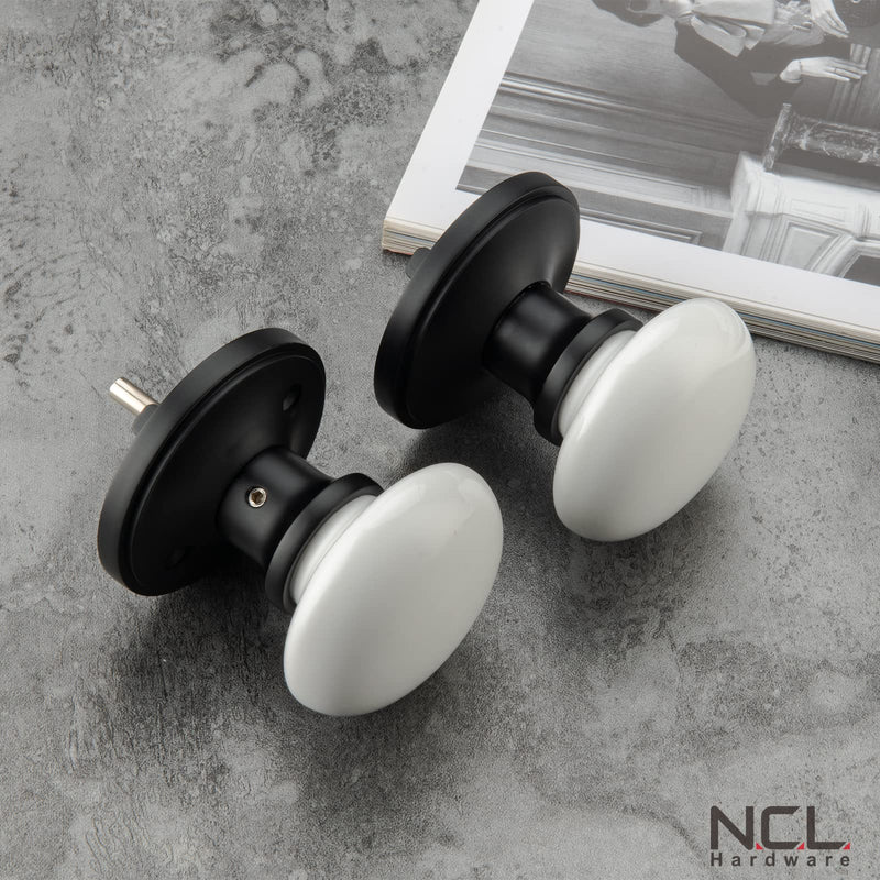 NCL White Door Knobs, Keyless Door Handles, Porcelain Door Levers, Interior Bath Door Knob Matte Black White Knob