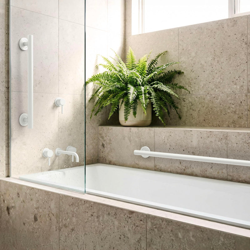 Gatco 854W Latitude II 24-Inch Grab Bar, ADA Compliant Wall Mounted Stainless Steel Bathroom 24" Safety Grab Bar, Matte White 24 Inch