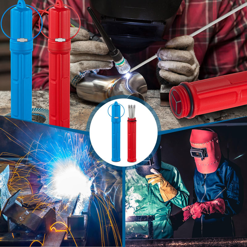 2 Pcs Tungsten Holder Welding Rod Holder 7.9 Inch TIG Tungsten Welding Electrode Rod Storage Tube with Magnetic Base Airproof Container Canister, Red and Blue
