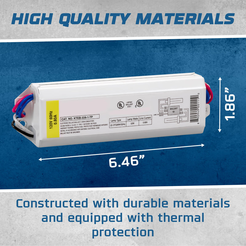 OHLECTRIC Replacement for Keystone KTEB-226-1-TP CFL Electronic Fluorescent Ballast | 2 Lamp 26 Watt & 120V Input with Rapid Start | Thermally Protected Design for Enhanced Safety and Efficiency 1