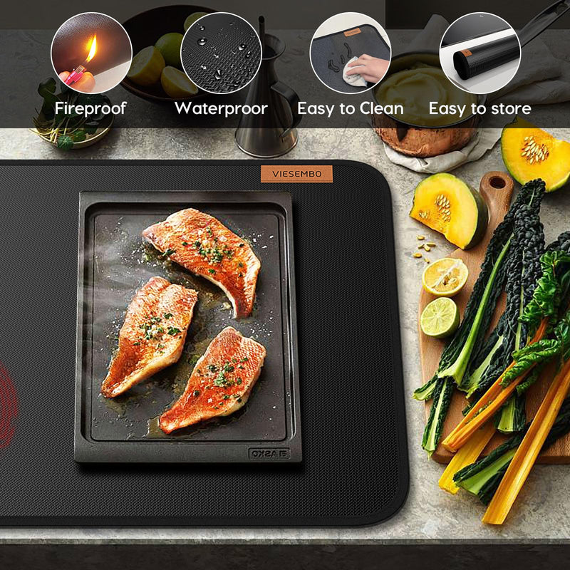 Fireproof Stove Cover, 28.5×20 Inches Electric Stove Top Cover, Heat Resistant GlassTop Stove Cover Protector, Kitchen Flat Stove Top Covers for Electric Stove Black