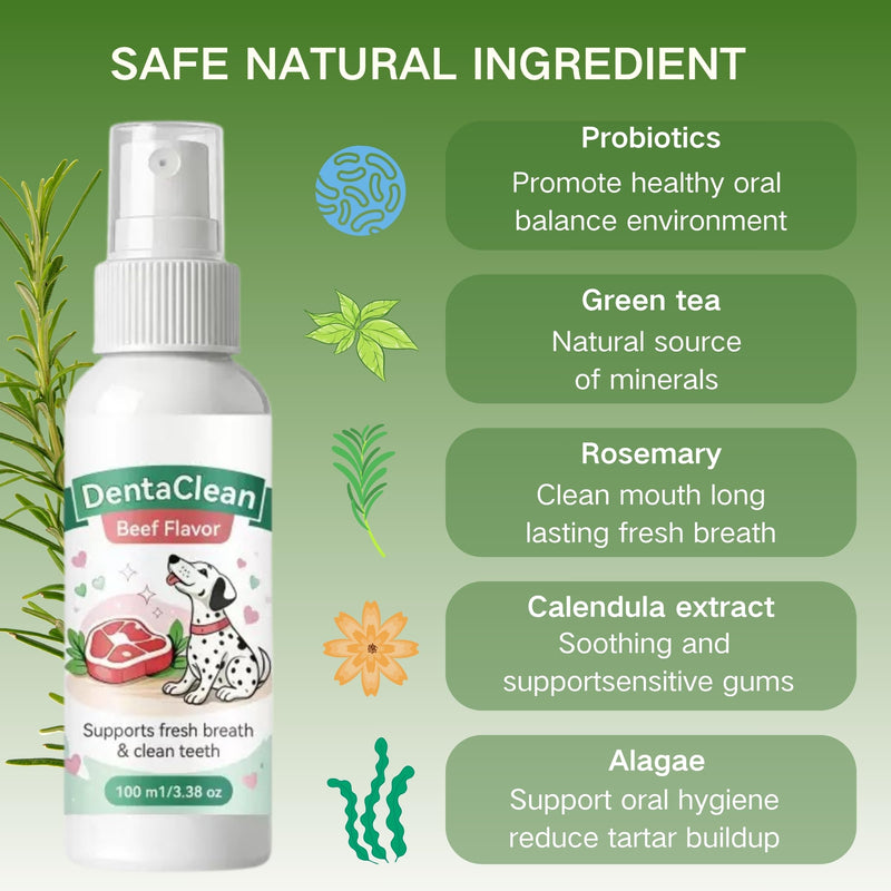Dentaclean Spray for Dogs and Cats, Eliminate Bad Breath, Minimize Tartar Buildup, Supports Gums Oral Health, Dental Spray with Probiotics, Calendula Extract, Fresh Breath, No Brushing(100ml)