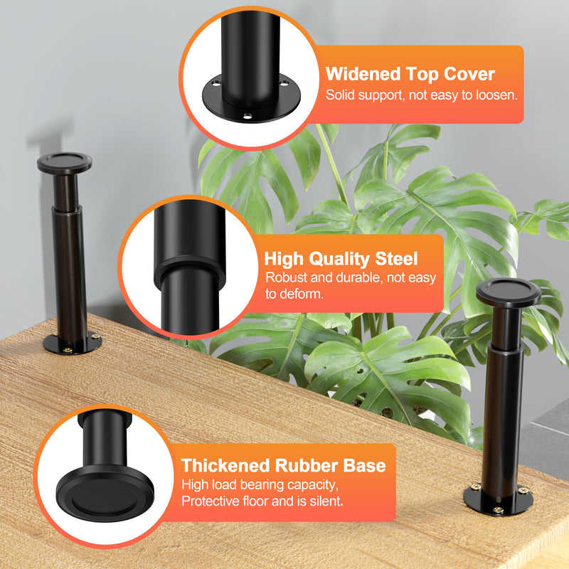 4 Pcs Metal Adjustable Furniture Legs 4.72-7.87 inch, Adjustable Cabinet Legs for Sofa/Bed/Chair/Couch/Dresser/Table, Heavy Duty Bed Replacement Support Legs for Bed Frame/Bed Center Slat 4.72-7.87 inch (4pcs) Black