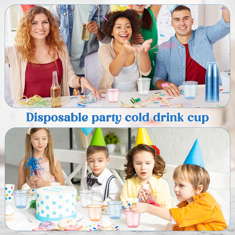 100 Pcs Disposable Stemless Glasses 12oz Crystal Plastic Wine Glasses Clear Classic Pet Cup for Meeting Weddings Birthdays Cocktail Christmas Party Supplies (Light Blue) Light Blue 100