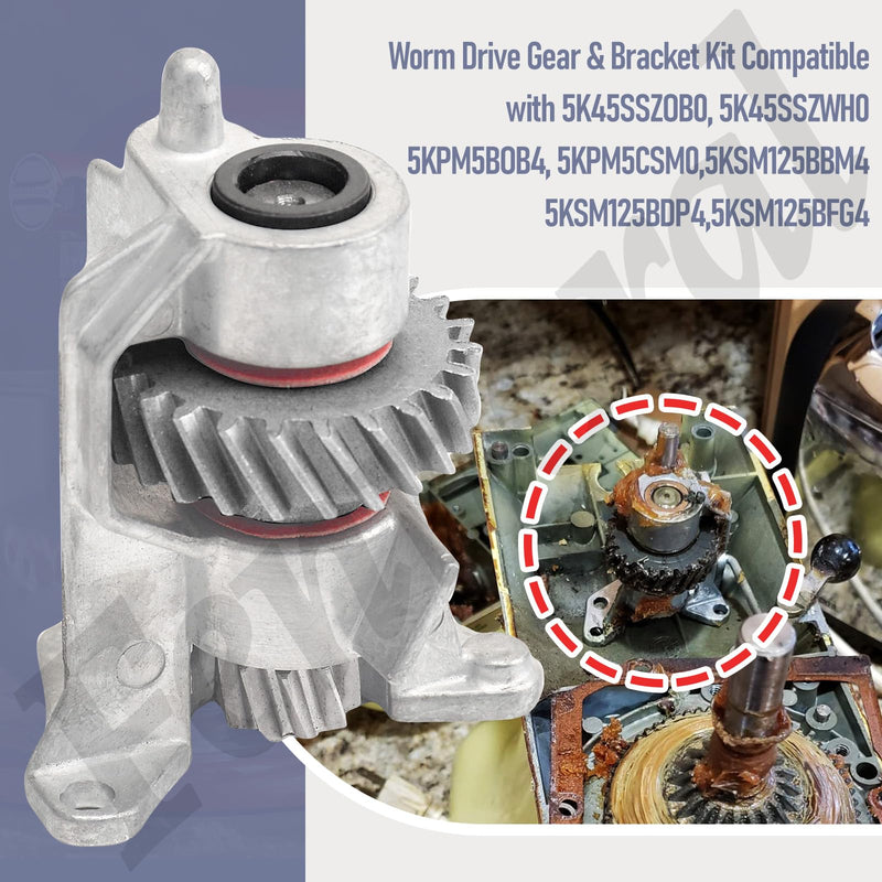 Upgrade Metal Gear WP240309-2 240309-2 Worm Drive Gear & Bracket Kit Compatible with KitchenAid EA734273 PS734273 AH734273 4162100 4162101 4169907 4169941 4170007 4176130 949544