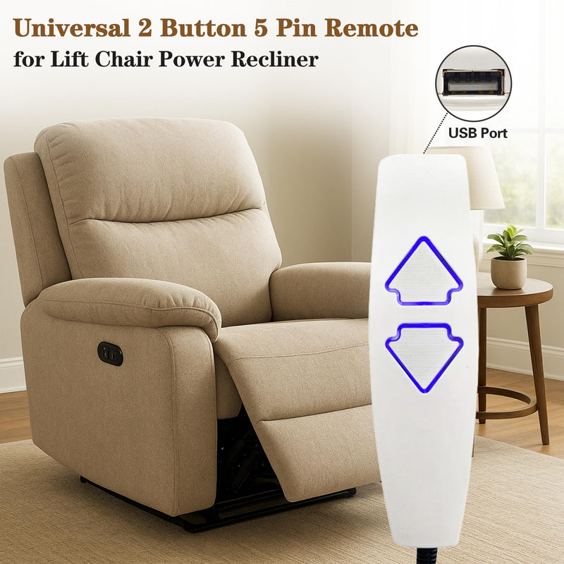 Lift Chairs Power Recliner 2 Push Button 5 Pin Hand Control Handset Remote with USB and Blue Light
