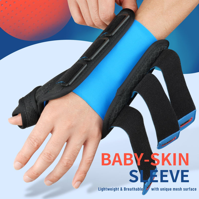 FEATOL Carpal Tunnel Wrist Brace Night Support, Wrist and Thumb Brace for Dequervain's Tenosynovitis, Tendonitis, Arthritis, Thumb Spica Splint Right Hand-Small/Medium-Women and Men Small/Medium(Pack of 1) Right Hand-Black Blue