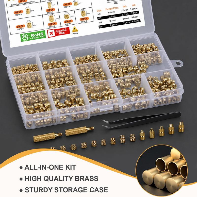 336Pcs Threaded Inserts with 80W Digital Adjustable Soldering Iron Kit, Histely Heat Set Inserts Brass Nuts with M2 M3 M4 M5 Insert Tips, Holder and Tweezer, for 3D Printer or Plastic Parts
