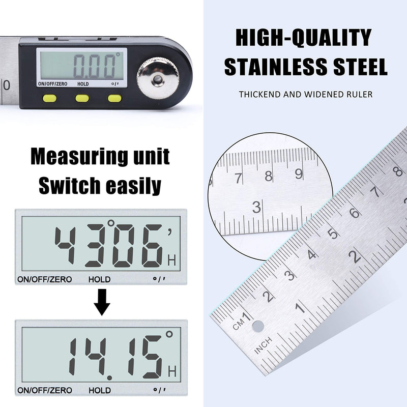 Yangoutool Digital Angle Ruler 20inches/500mm Stainless Steel Digital Angle Finder and Protractor Large Gauge Precision Measuring Tool for Woodworking Metalworking and Construction 500mm/20-Inch
