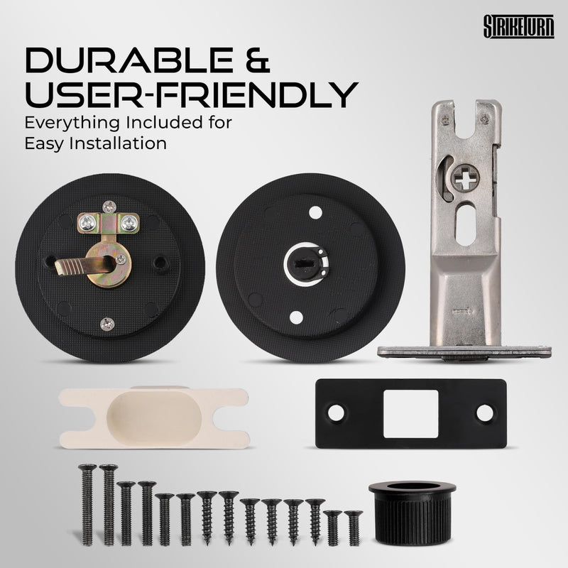 Premium Black Pocket Door Hardware - Round Pocket Door Lock - Ergonomic Matte Black Door Handle with Pocket Door Pull - Reversible Pocket Door Latch for Safety