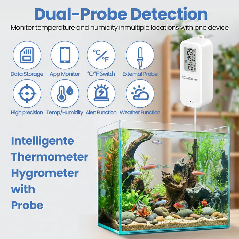 WiFi Refrigerator Thermometer Hygrometer with Alarm, Freezer Temperature with Probe, Wireless Digital Fridge Thermometer Humidity Sensor, Free Data Export for Home Kitchen Fridge Tub 1 - NewNest Australia