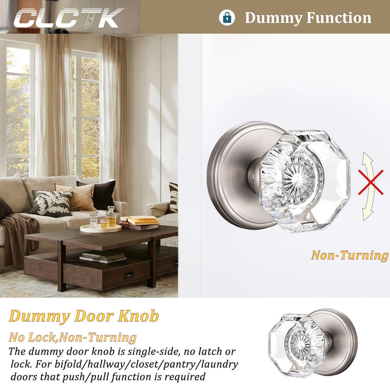4 Pack Glass Dummy Door Knobs, Single Side Dummy Door Knob Set, Brushed Nickel Dummy 4 Pack Satin Nickel