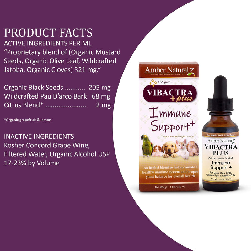 AMBER NATURALZ - VIBACTRA Plus - Immune Support Plus - for Petz - 1 Ounce - PawsPlanet Australia