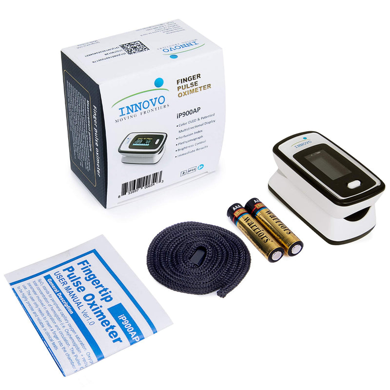 Innovo Deluxe iP900AP Fingertip Pulse Oximeter Blood Oxygen Saturation Monitor with Alarm, Plethysmograph and Perfusion Index without Bluetooth