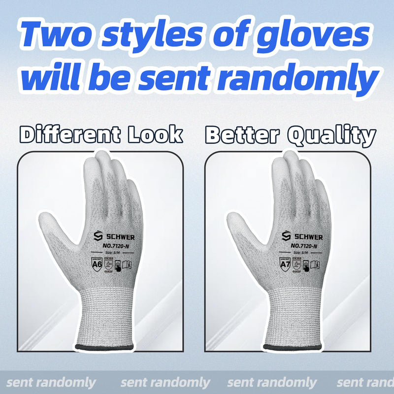 Schwer 12 Pairs Cut Resistant Gloves ANSI A6/A7 (Send Randomly) CR7120 Cut Proof Work Gloves, Touchscreen, for Men and Women Used for Woodworking, Glass Cutting, Construction, Cargo Handling, L Large 12 Pairs-super Saver Set