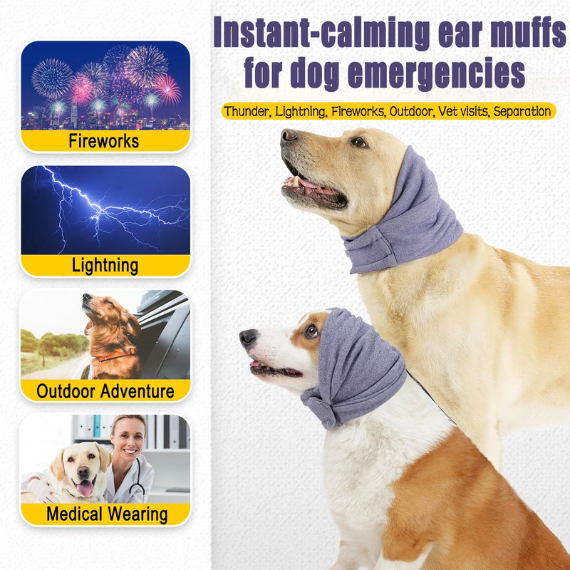 Meifsou Quiet Ears for Dogs - Adjustable Ear Covers for Noise, No Shake Dog Head Wrap, Dog Calming Hood for Thunder, Lightning, Fireworks, Vet Visits, Polyester and Stretch Cotton Blend, Purple L L-Head Circle(17.7"~23.6")