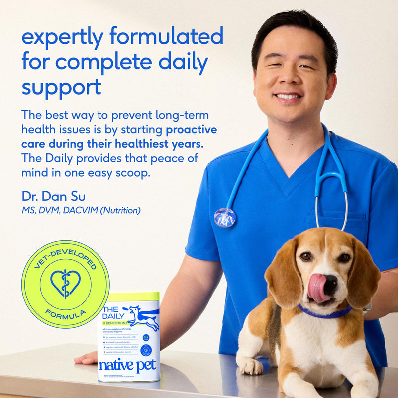 Native Pet Advanced Calming Chews for Dogs & The Daily Dog Vitamins & Supplements - 11-in-1 Multivitamin Powder - Supports Whole Body Health, Mobility, Immunity & Anxiety Related Behavior - 60 Count