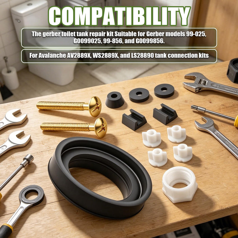99-660 Tank to Bowl Bolt & Gasket Kit for Gerber Toilets,Compatible with Gerber 99-025 99-856 Series, for Avalanche AV2889X WS2889X LS28890 Toilets, Gerber Toilet Replacement Parts