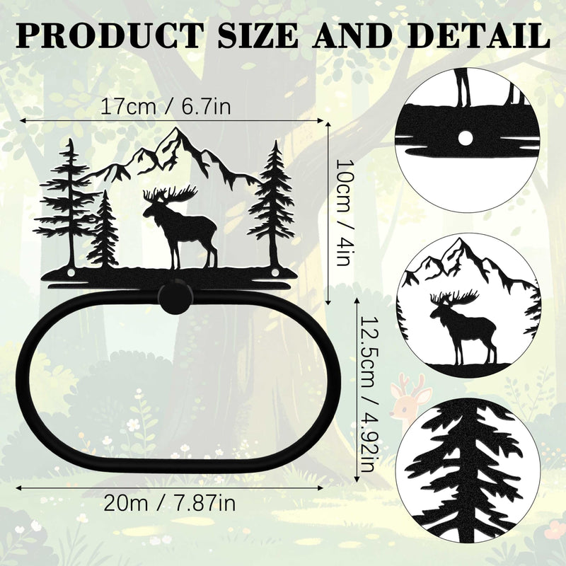 Moose Bathroom Decor - Mountain Hand Towel Ring for Cabin and Lodge Decor, Matte Black Metal Woodland Towel Hanger for Kitchen or Bathroom, Log Cabin Style Home Decor Gift Moose