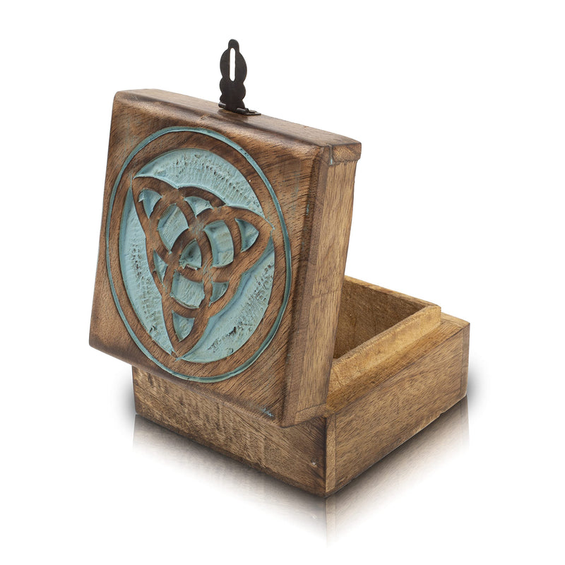 Birthday Gifts Handmade Decorative Wooden Jewelry Box With Lock & Key Jewelry Organizer Keepsake Box Treasure Chest Trinket Holder Watch Box Storage Box Housewarming Gifts (Blue Wash Finish) Blue Wash Finish