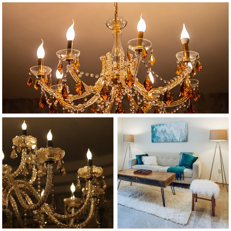 12 Pack E12 Candelabra LED Bulb 20 Watt Equivalent, 2W Clear 2700K Soft Warm White Light Bulbs, CA10 C32 Flame Tip LED Filament Candle Bulbs for Pendant Chandelier Ceiling Fan Wall Sconces C32 CA10 2W 12 Pack 2700k Warm White Light