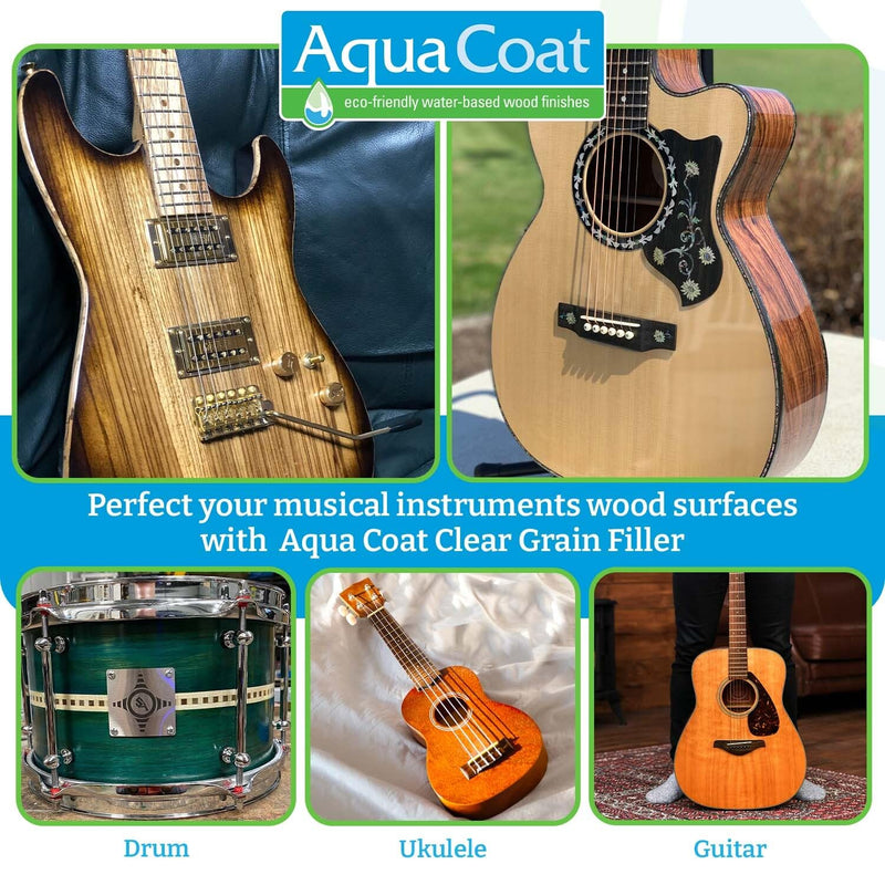 Aqua Coat Water-Based Clear Wood Grain Filler Gel, Fast-Drying, Low Odor, Low VOC, Sandable, Stainable & Paintable, Easy Water Cleanup, Glossy Finish, 16 oz Pint