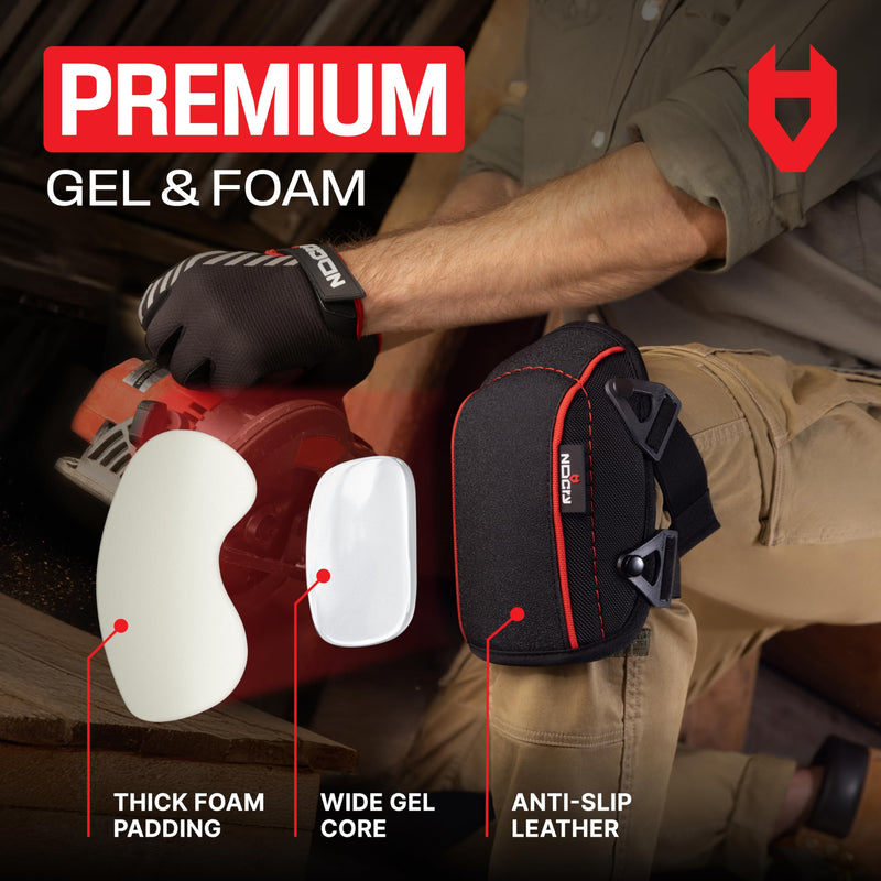 NoCry Flooring Knee Pads for Work with Extra-Wide Gel & Thick Foam Cushion — Work Knee Pads for Men with Reinforced Straps & Military Grade Rivets — Gel Knee Pads with Floor-Safe, Anti-Slip Leather Black Improved (with gel)