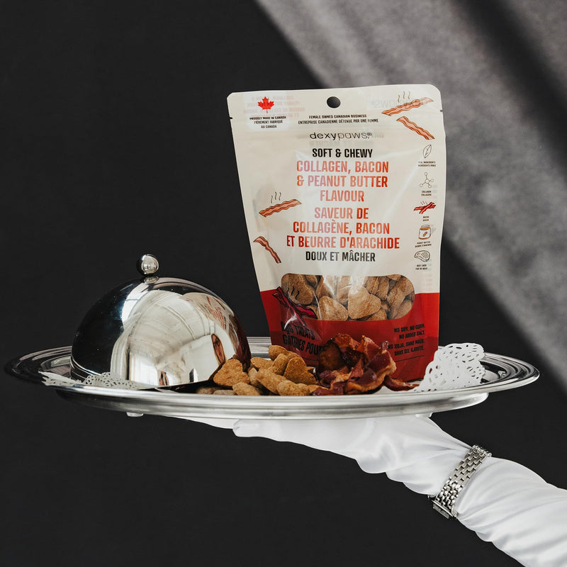 Dexypaws: Soft & Chewy - Collagen, Bacon & Peanut Butter - 8oz, Dog Treats, Joint Support, Skin & Coat Health, Pet Snack, Training & Reward Bites