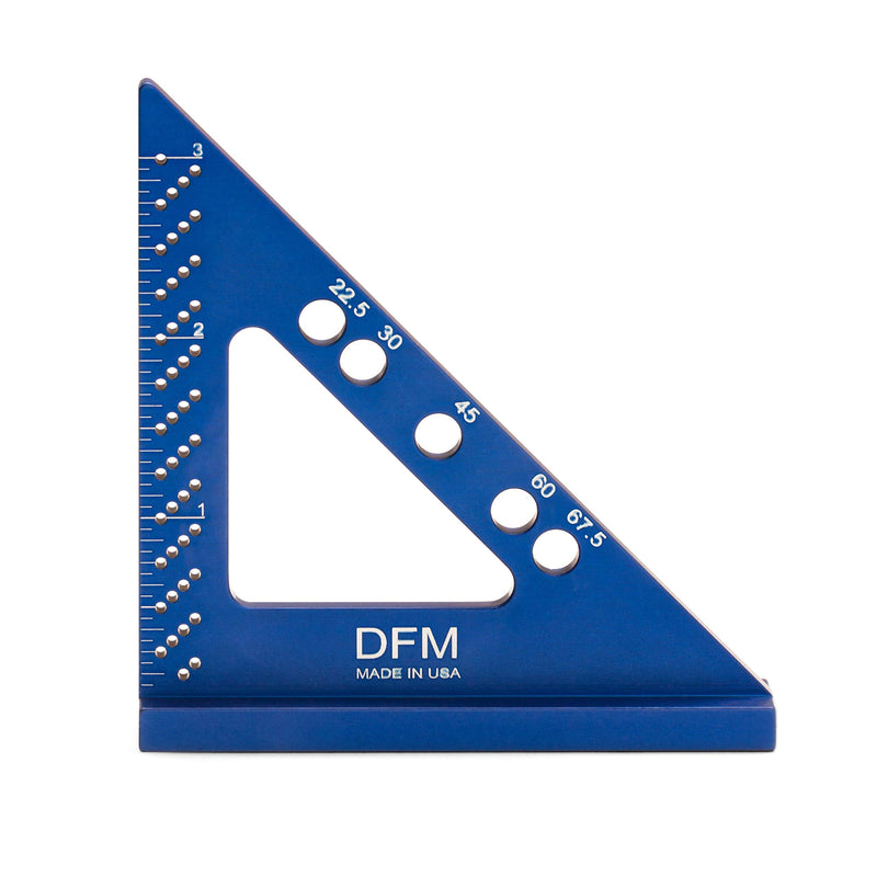DFM Small Carpenters Work Tools w/Fixed Miter Angle Pin - Precision Woodworking - 3.5" x 3.75" Size for Pocket 1/16" Scribe Holes 5 x 1/4" Pin Holes - Made in USA - English Blue English - Blue