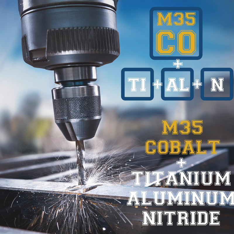 1/8 Inch Drill Bit (3 Pack) Industrial Grade M35 Cobalt Titanium Aluminum Nitrite - 1/8" Diameter & Total Length of 2-3/4" with Working Length of 1-1/4" Easily Drill Into Metal, Steel, & Aluminum 1/8 in 3