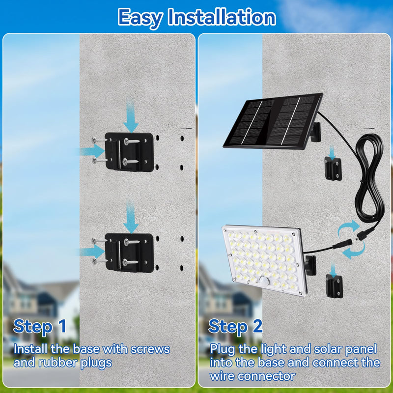 Aialun 184 LED Solar Outdoor Flood Lights, Motion Sensor Solar Powered FloodLights with 16.4ft Cable, IP65 Waterproof 3 Modes Dusk to Dawn Outside Security Lights for Porch, Yard, Garage, 2 Pack Standrad