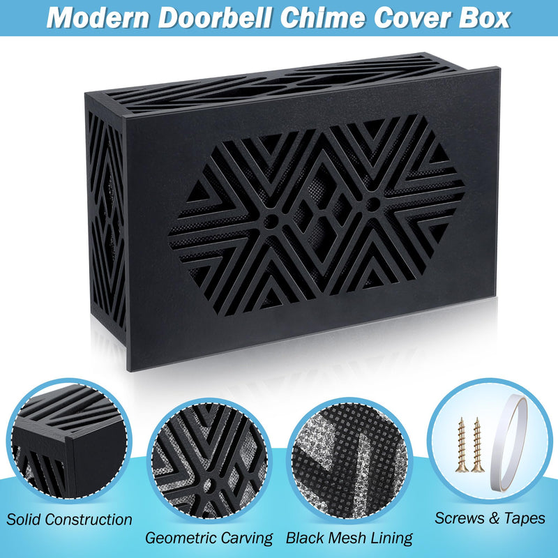 Saillong Doorbell Chime Cover Wood Doorbell Cover Box Only Doorbell Chime Box Doorbell Chime Cover Box Only Universal Decorative with Extra Self-Adhesive Tape Easy to Install for Home (Black) Black