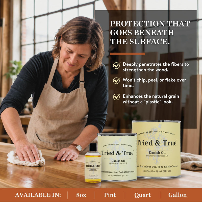 Tried & True Danish Oil, Pure Polymerized Linseed Oil Wood Finish, Pint