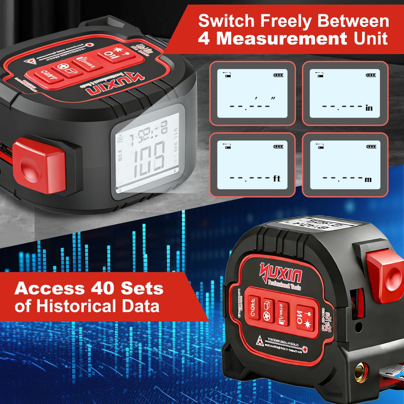 3-in-1 Laser Tape Measure - 196ft Max Laser Distance Meter & 16ft AutoLock Measuring Tape, ±1/16" Professional Precision, Type-C Rechargeable, Magnetic Hook, 6 Mode for Construction