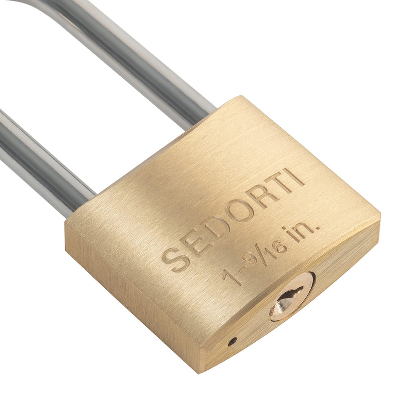 Weatherproof Padlock with Stainless Steel 304 Long Shackle and Solid Brass Body, 1-9/16 in. Wide, 4 Padlocks Keyed Alike, Marine Grade Rustproof Lock for Outdoors Use YNBSP440