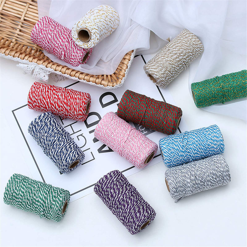 1 Roll 2mm 109 Yard Colourful Cotton Cord Bakers Twine DIY Crafts Gift Wrapping Christmas Wedding Home Decor String Rope (Gold Wire+Pink) Gold Wire+pink