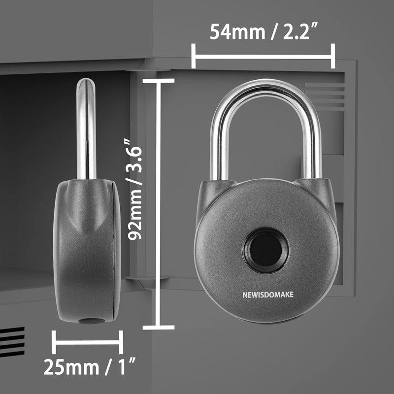 Fingerprint Padlock, Smart Lock with Key Backup, Waterproof for Gym, Luggage, Bookcase, Suitcase, Backpack, Bike, School Locker (Gray)