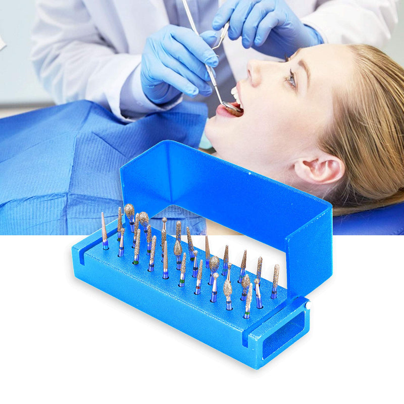 30 Holes Dental Disinfection Burs Holder Station, Bur Block Organizer with Cover Autoclavable Opening Box Case Aluminum for Lab, Dentist Tool - Blue - 12 Months Warranty