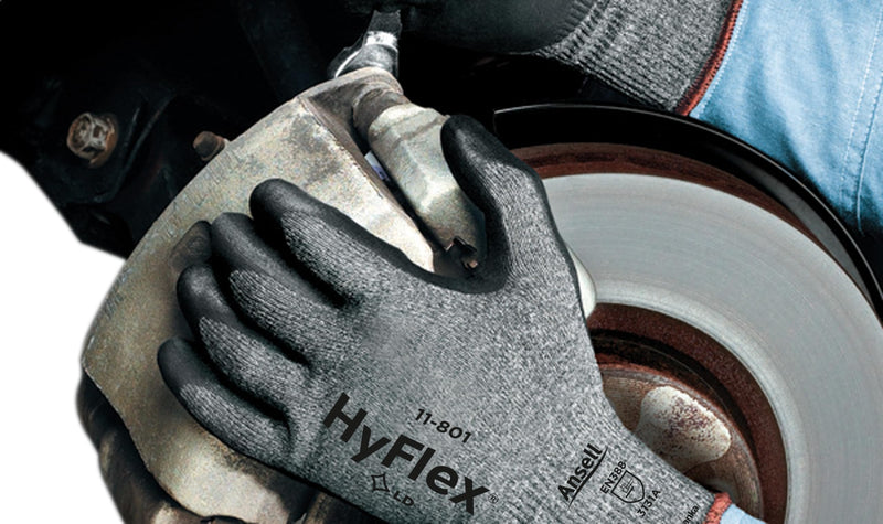 Ansell HyFlex 11-801 Nylon Glove, Black Foam Nitrile Coating, Knit Wrist Cuff, X-Large, Size 10 (Pack of 12)
