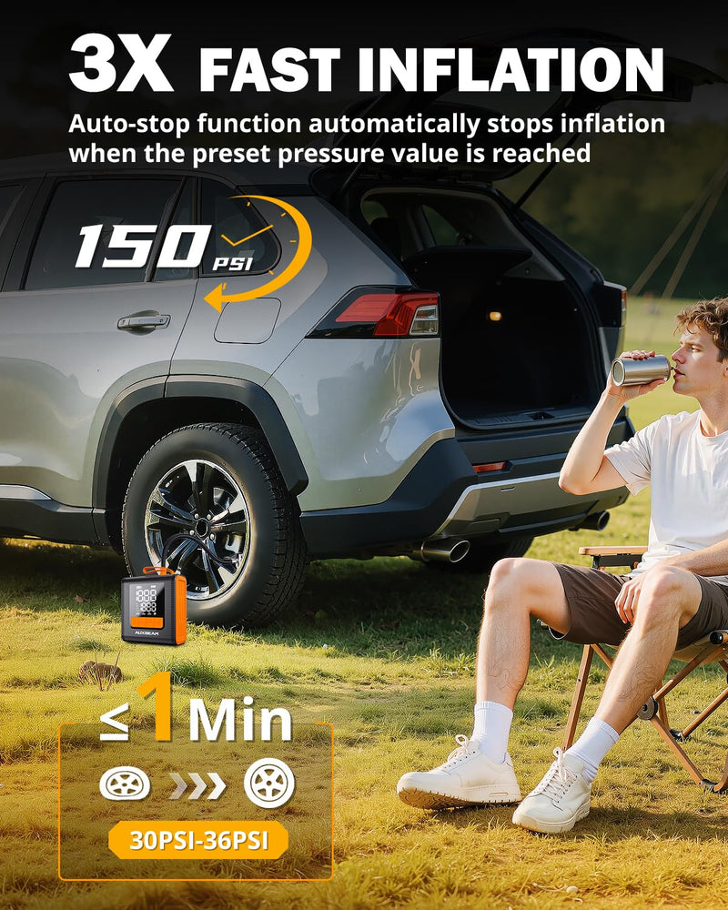 AUXBEAM H4 Series Tire Inflator Portable Air Compressor(Amber) Amber