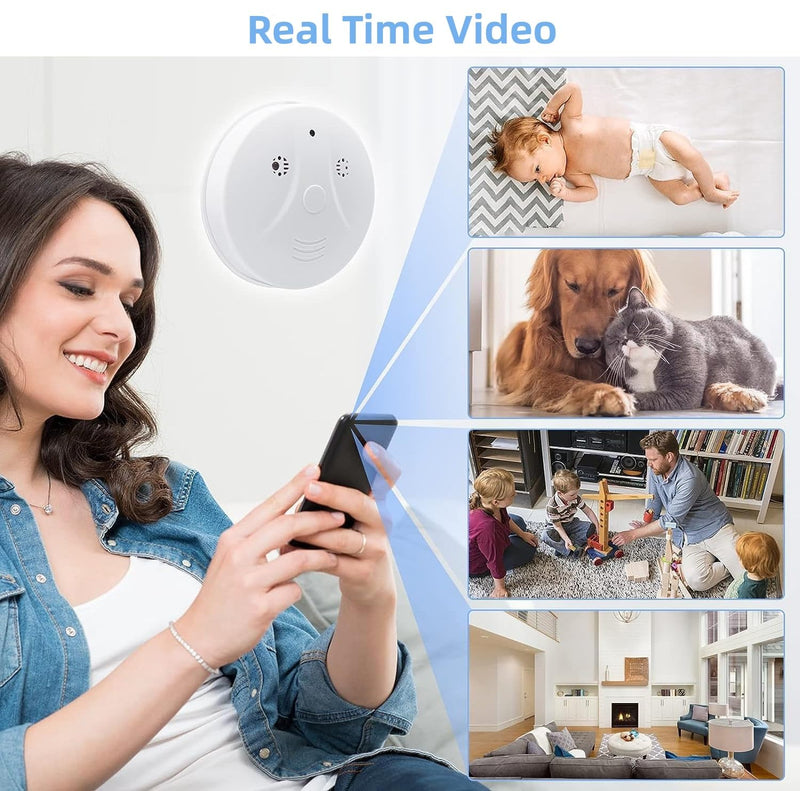 Security Camera Smoke Detector Hidden Camera 1080P WiFi Indoor Cam with Night Vision Motion Detection Real-Time Spy Camera for Home Office Safety