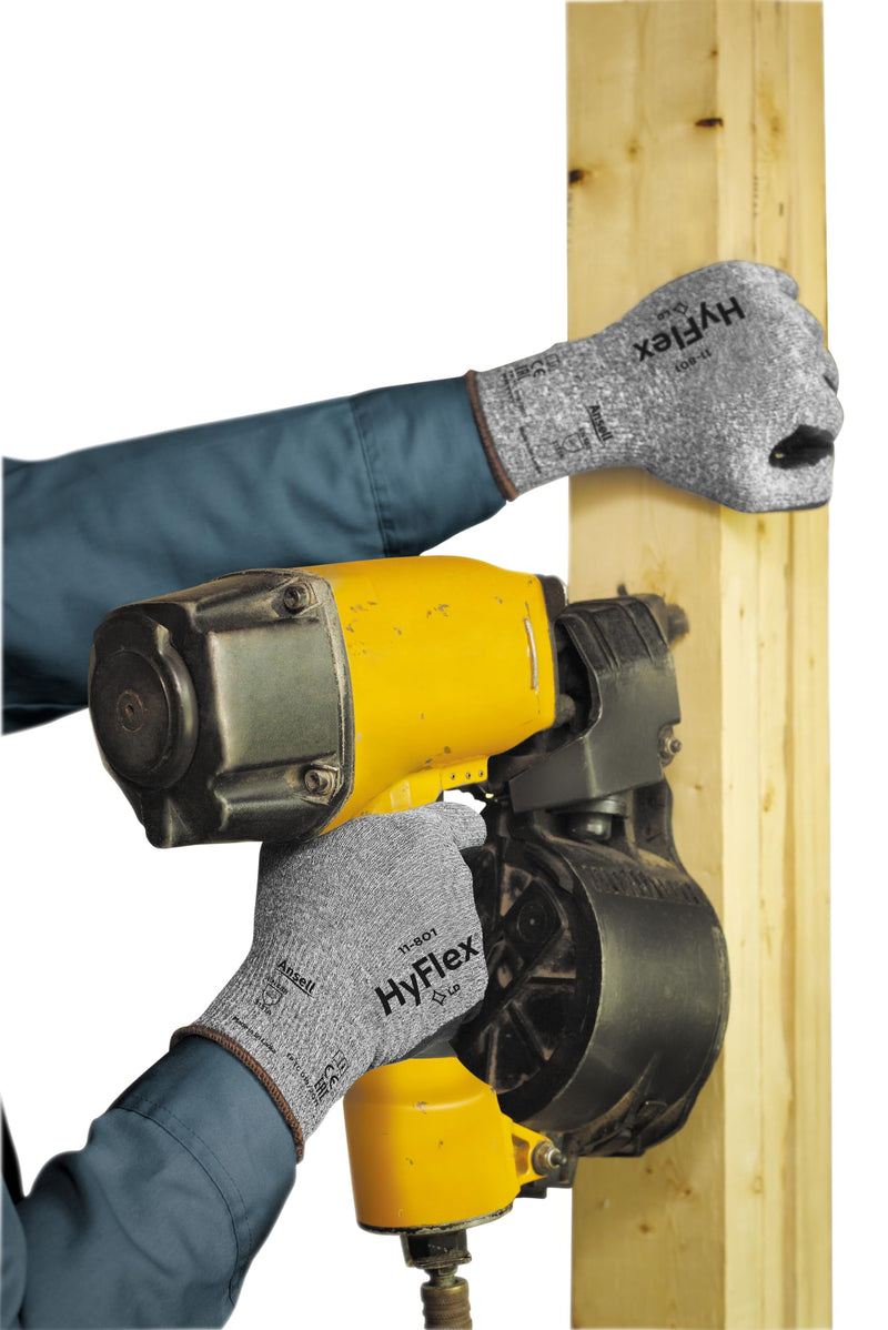 Ansell HyFlex 11-801 Nylon Glove, Black Foam Nitrile Coating, Knit Wrist Cuff, X-Large, Size 10 (Pack of 12)