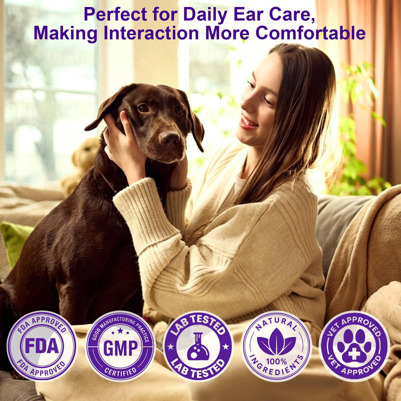 Dog Ear Cleansing Solution Ear Infection Treatment Drops for Dogs Cats Ear Cleaner Wash, Relieves Itchy Ears Redness, Removes Earwax Debris Odor, Gentle Natural 2.03 fl oz