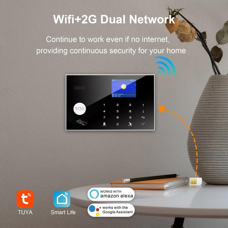 Home Security System, Wireless WiFi Tuya Smart Home Alarm System, No Monthly Fee, for Kids and Pet Safety, Compatible with Alexa and Google, for Apartment House Office, Villa(11 Pieces) G30 Alarm System