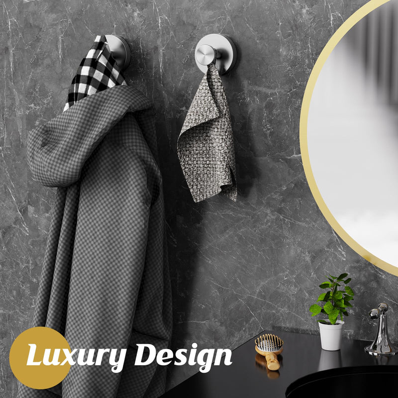 Suction Cup Hooks for Shower,2Pcs Shower Hooks for Inside Shower,No Drill Towel Hooks for Bathroom Wall,Kitchen,Glass,Mirror,Tile to Hang Towels,Robes,Loofah-Silver ‎2pc Silver